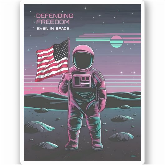 Retro 80s LoFi Vaporwave US Patriottische Astronau Sticker (Voorkant)