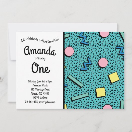 Retro 80's Memphis Birthday Party Kaart (Voorkant)