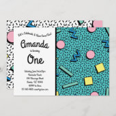 Retro 80's  Memphis Birthday Party Kaart (Voorkant / Achterkant)