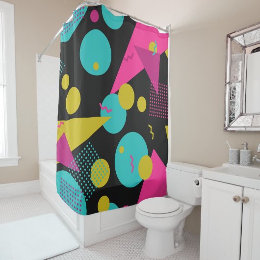 Retro 80s Memphis geometrisch ontwerp Douchegordijn (In situ)