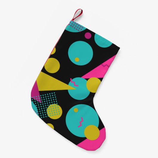 Retro 80s Memphis geometrisch ontwerp Kleine Kerstsok (Voorkant (Hangend))