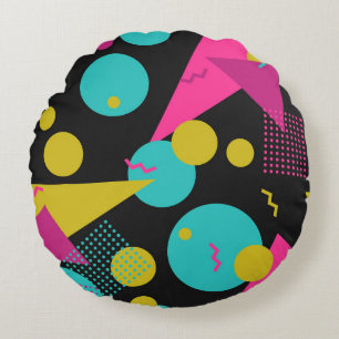 Retro 80s Memphis geometrisch ontwerp Rond Kussen