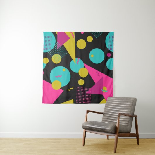 Retro 80s Memphis geometrisch ontwerp Wandkleed (In Situ (horizontaal))