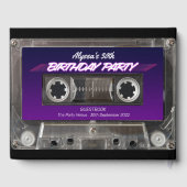 Retro 80s Mixtape Cassette Neon Paarse Verjaardag Gastenboek (Achterkant)