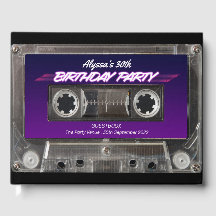 Retro 80s Mixtape Cassette Neon Paarse Verjaardag 
