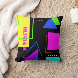 RETRO 80s MODE NEON FLUORO BOLD GEOMETRIC PRINT Kussen