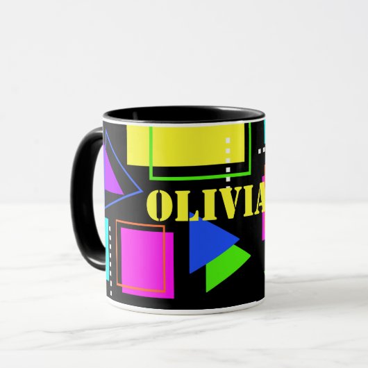 RETRO 80s MODE NEON FLUORO BOLD GEOMETRIC PRINT Mok (Voorkant links)