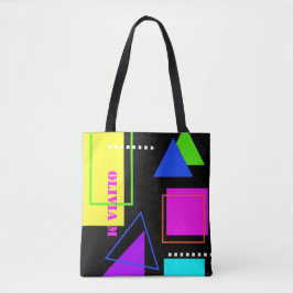 RETRO 80s MODE NEON FLUORO BOLD GEOMETRIC PRINT Tote Bag