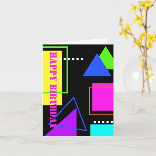 RETRO 80s MODE NEON FLUORO GEOMETRIC BIRTHDAY Kaart (Gele Bloem)