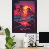 Retro 80s Movie Poster met palmbomen bij zonsonder (Thuiskantoor)