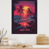 Retro 80s Movie Poster met palmbomen bij zonsonder (Keuken)