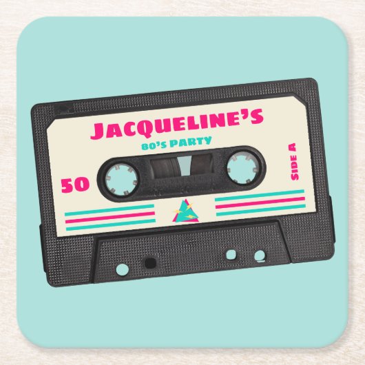 Retro 80s Music Mix Tape 50ste verjaardagsfeestje Kartonnen Onderzetters (Voorkant)