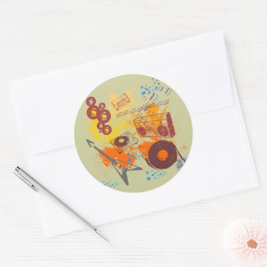 Retro 80's Muziek Ronde Sticker (Envelop)