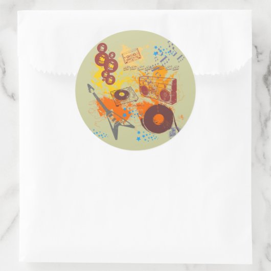 Retro 80's Muziek Ronde Sticker (Tas)