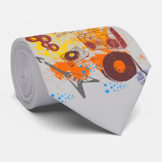 Retro 80's muziek stropdas (Opgerold)