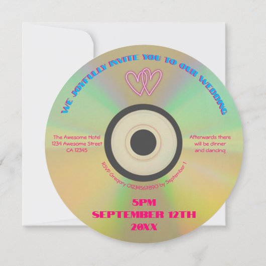 Retro 80's muziek Tropisch Neon Nep CD Huwelijk Kaart (Achterkant)