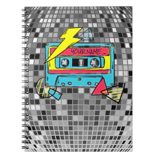 Retro 80s Neon Cassette Pop Notitieboek (Voorkant)