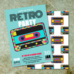 Retro 80s Neon Cassettebandje Dance Party Kaart
