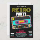 Retro 80s Neon Cassettebandje Verjaardagsfeest Kaart (Voorkant)