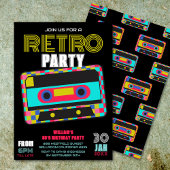 Retro 80s Neon Cassettebandje Verjaardagsfeest Kaart