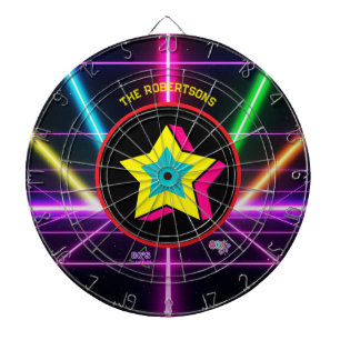 Retro 80's Neon Feest Stemming Familie Naam Dartbord