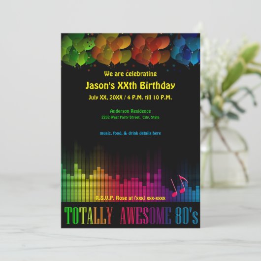 Retro 80's Neon Feest Uitnodiging (Staand voorkant)