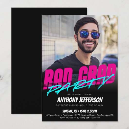 Retro 80s Neon Fun Rad Afstudeerder Afstuderen Aan Kaart (Voorkant / Achterkant)