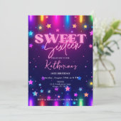 Retro 80s Neon Laser Glow Sweet 16 Zestien Kaart (Staand voorkant)