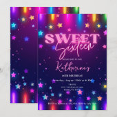 Retro 80s Neon Laser Glow Sweet 16 Zestien Kaart (Voorkant / Achterkant)