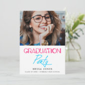 Retro 80s neon licht graduatie party foto aankondiging (Staand voorkant)