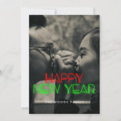 Retro 80s Neon licht Happy New Year foto Feestdagenkaart (Voorkant)