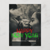 Retro 80s Neon licht Happy New Year foto Feestdagenkaart (Voorkant)