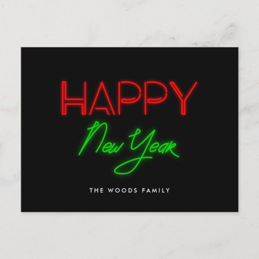 Retro 80s Neon licht Happy Nieuwjaar Feestdagenkaart (Voorkant)