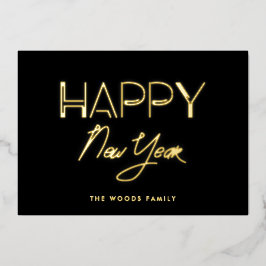 Retro 80s Neon licht Happy Nieuwjaar Folie Feestdagenkaart