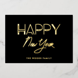 Retro 80s Neon licht Happy Nieuwjaar Folie Feestdagenkaart