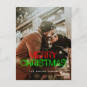 Retro 80s Neon licht Merry kerstfoto Feestdagenkaart (Voorkant)