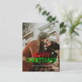 Retro 80s Neon licht Merry kerstfoto Feestdagenkaart (Staand voorkant)