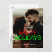 Retro 80s Neon licht Prettige feestdagen foto (Voorkant / Achterkant)