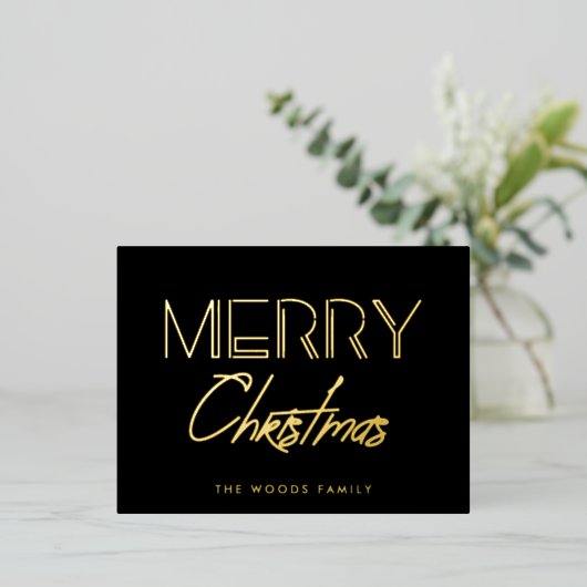 Retro 80s Neon lichten Vrolijk Kerstmis Folie Feestdagen Briefkaart (Staand Voorkant)