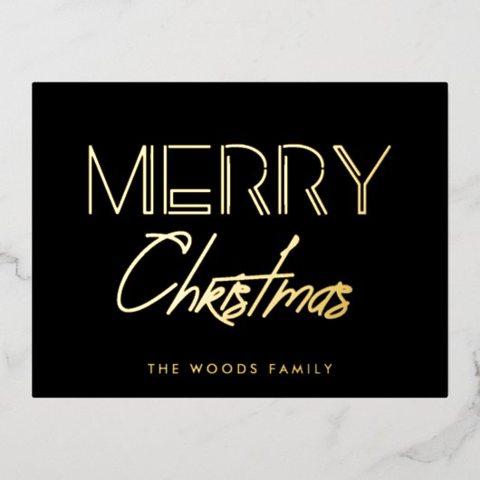 Retro 80s Neon lichten Vrolijk Kerstmis Folie Feestdagen Briefkaart (Voorkant)