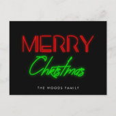 Retro 80s Neon lichtjes Vrolijk Kerstfeest Feestdagenkaart (Voorkant)