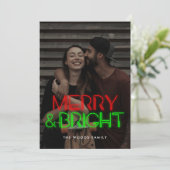 Retro 80s Neon Lights Merry & Bright Foto Feestdagenkaart (Staand voorkant)