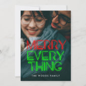 Retro 80s Neon Lights Merry Everything Foto Feestdagenkaart (Voorkant)