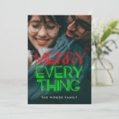 Retro 80s Neon Lights Merry Everything Foto Feestdagenkaart (Staand voorkant)