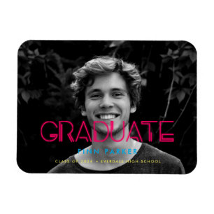 Retro 80s neon lights Photo graduation Magneet