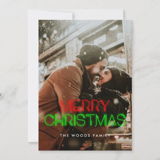 Retro 80s Neon Lights Vrolijke Kerstfoto Feestdagenkaart (Voorkant)