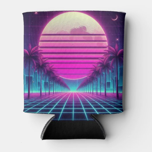 Retro, 80s neon maan/palmen blikjeskoeler (Voorkant)