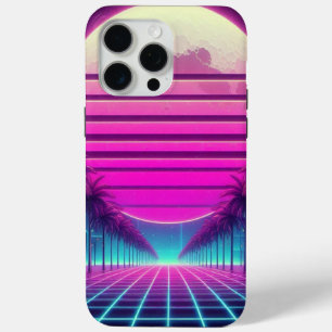 Retro, 80s neon maan/palmen iPhone 15 pro max hoesje