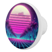 Retro, 80s neon maan/palmen keramische knop (Rechts)