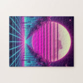 Retro, 80s neon maan/palmen legpuzzel (Horizontaal)
